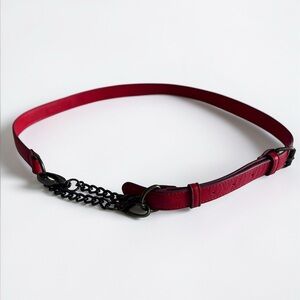 Red Adjustable Belt Gold Tone Chain Accent Waist Hip Statement Belt